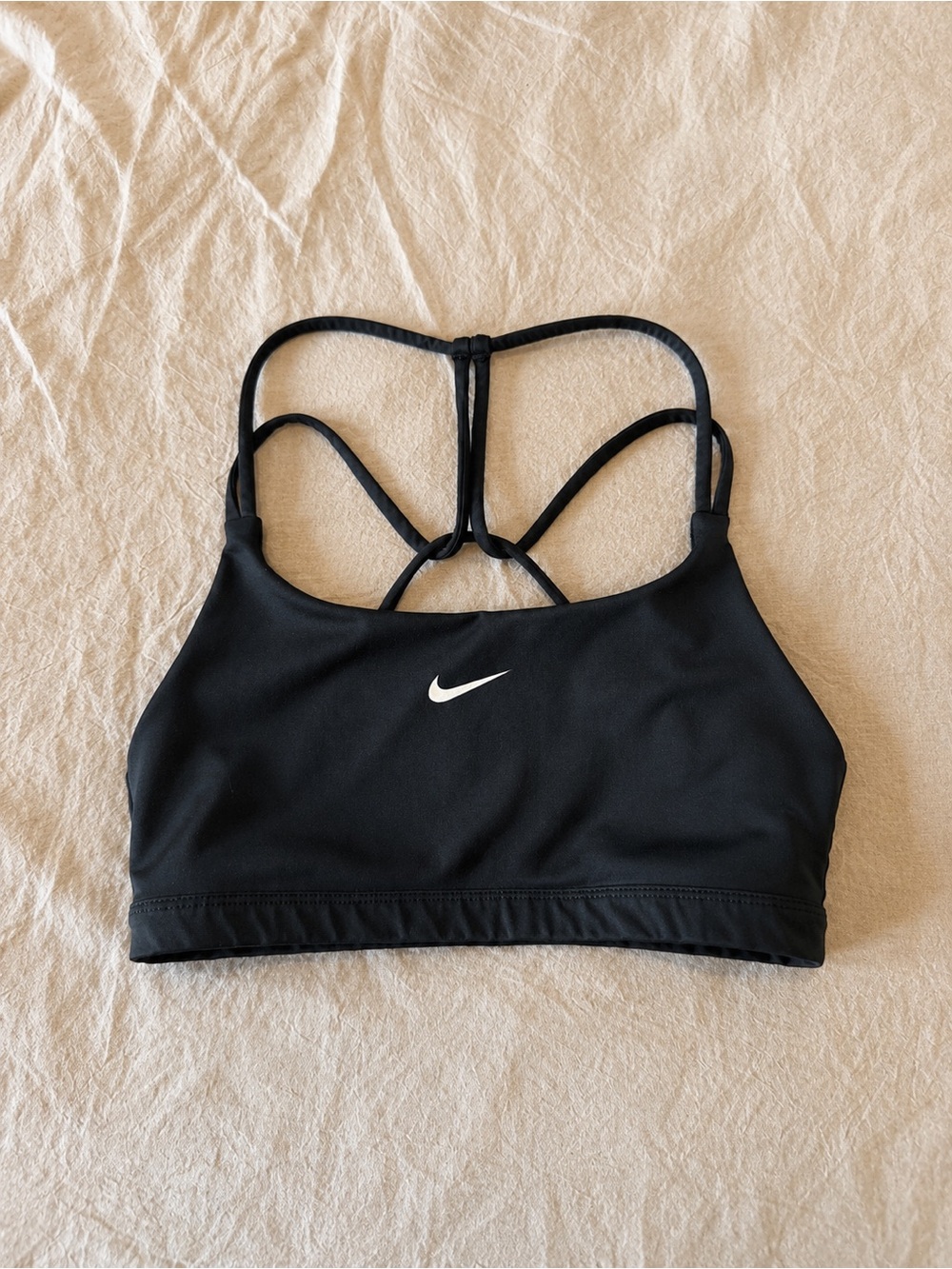 Nike DRI-Fit Black Strappy Back Sports Bra with White Swoosh, Small